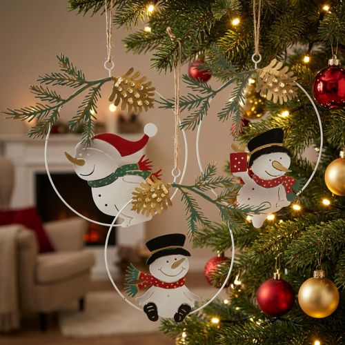 Lot de 3 suspensions décoratives Noël avec bonhommes de neige en métal Ø14 cm | Floristik24.fr