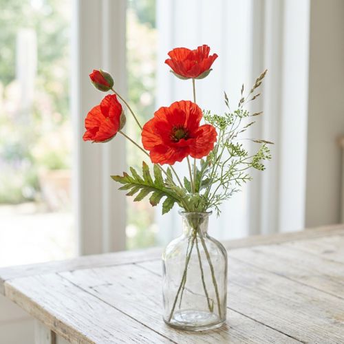 Coquelicot Rouge Artificiel avec 3 Fleurs, 70 cm | Floristik24.fr