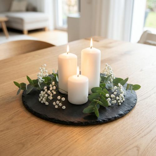 Lot de 2 plateaux ronds en ardoise naturelle noire Ø30 cm | Floristik24.fr