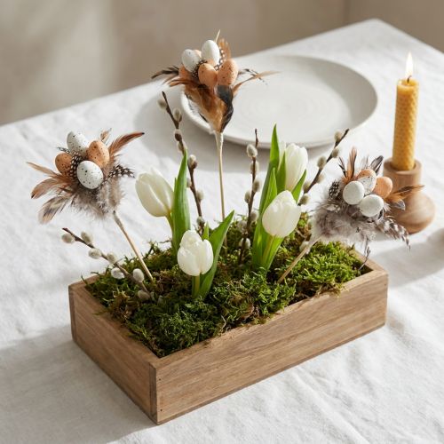 Lot de 12 tiges décoratives avec faux œufs de caille et plumes naturelles – Hauteur 36 cm | Floristik24.fr