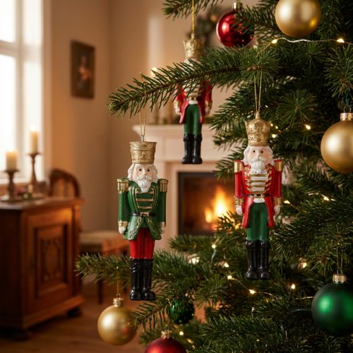 Nussknackers décoratifs à suspendre pour Noël, lot de 4, rouge, vert et or, 10 cm | Floristik24.fr