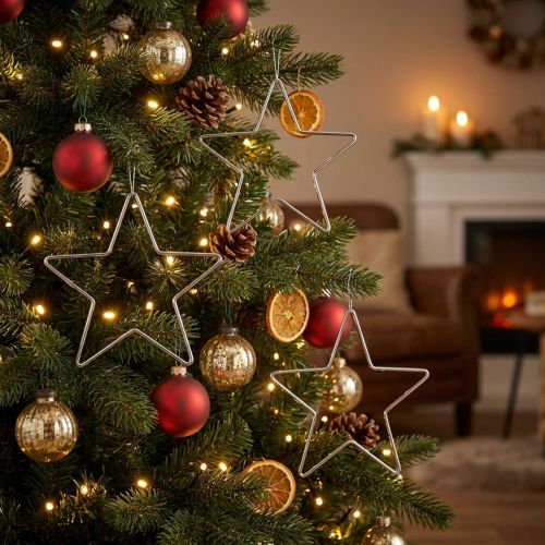 Set de 6 étoiles décoratives métalliques suspendues - Argent Ø 15 cm | Floristik24.fr
