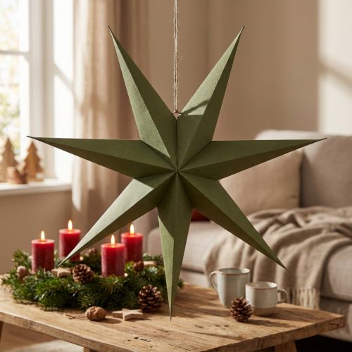 Étoile décorative en papier et jute verte à suspendre | Floristik24.fr