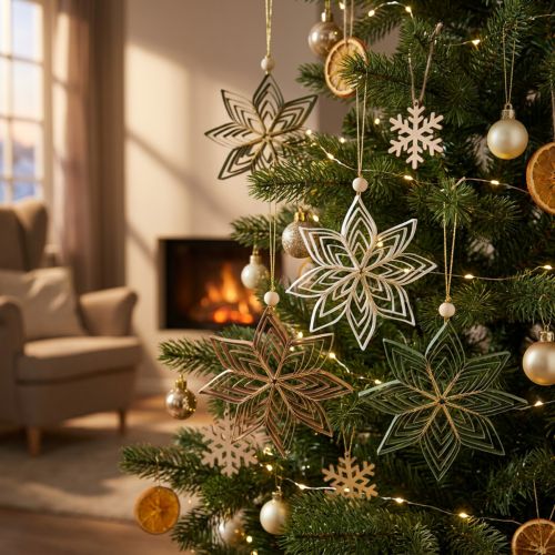 Étoiles en Papier Décoratives 10 cm - Blanc, Brun et Vert - Lot de 6 | Floristik24.fr