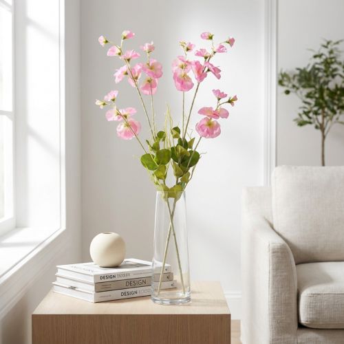 Fleurs artificielles pois de senteur roses sur tige longue 74 cm - Lot de 2 | Floristik24.fr