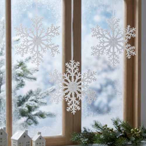 Décoration flocon de neige cristal de glace à suspendre 18×20cm 4pcs | Floristik24.fr