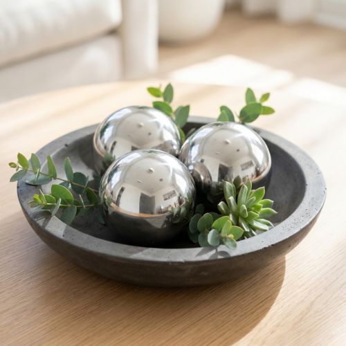 Boules décoratives en acier inoxydable argenté Ø6 cm - Lot de 10 | Floristik24.fr