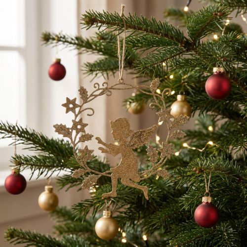 Décoration suspendue ange doré en métal avec couronne H 14 cm | Floristik24.fr
