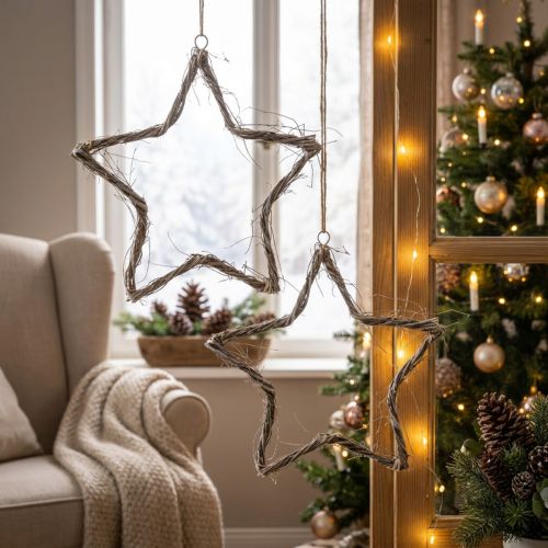 Étoiles décoratives de Noël en branches naturelles blanches Ø40cm - Lot de 2 | Floristik24.fr