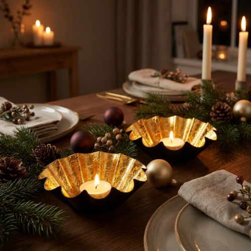 Photophore de Noël en Métal Noir et Doré, Ø 12 cm, Lot de 2 | Floristik24.fr
