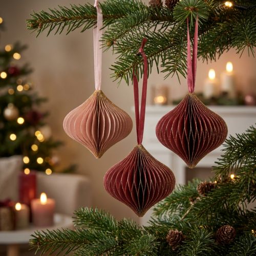 Set de 4 Décorations en Papier Alvéolé Oignon Rose et Bordeaux Ø8cm | Floristik24.fr