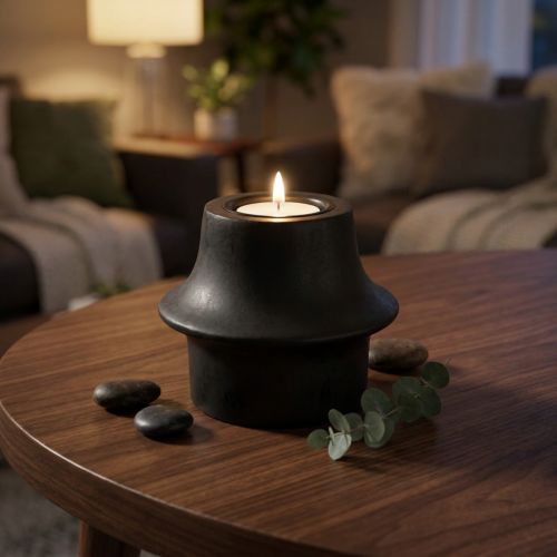 Porte-bougie chauffe-plat en céramique noire Ø12cm H9cm | Floristik24.fr