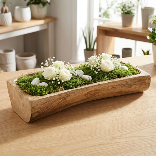 Décoration en bois avec cavité – Plateau rectangulaire 40 × 13–16 × 6,5 cm naturel | Floristik24.fr