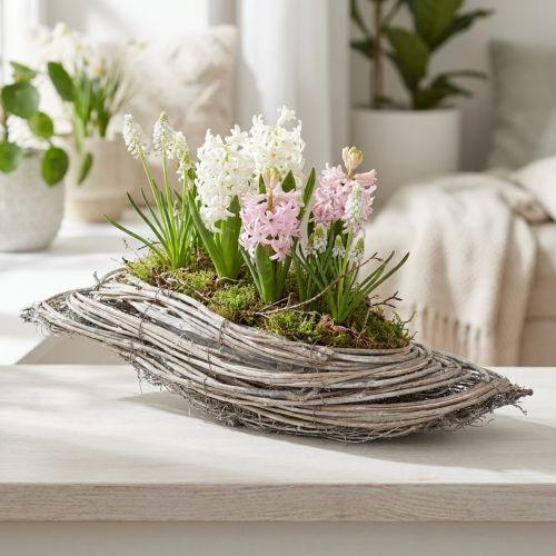 Pont végétal Rattan blanc et naturel 40x14x6cm avec doublure en plastique | Floristik24.fr