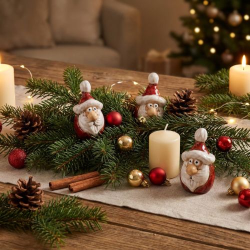 Lot de 6 figurines Père Noël en céramique rouge, 7 cm, décoration intérieure festive | Floristik24.fr
