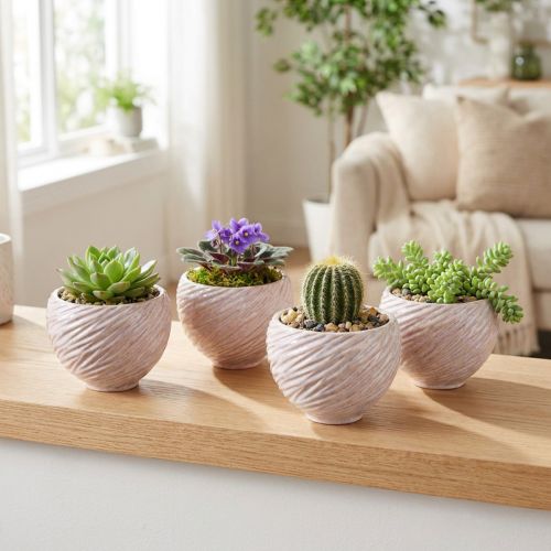 Petites Coupelles en Céramique Décor Spirale Rose Ø9cm - Lot de 4 | Floristik24.fr