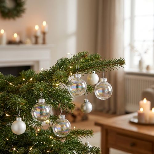 Article Mini boules de Noël en verre transparent irisé, 4 cm, lot de 24.