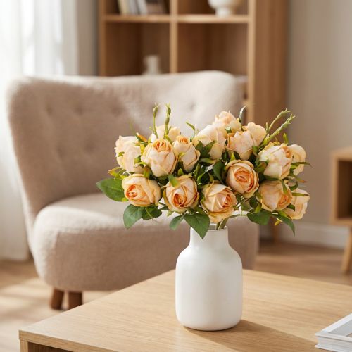 Bouquet de roses artificielles réalistes, 3 tiges, 31 cm, rose doux | Floristik24.fr