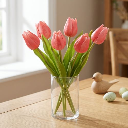 Article Tulipes artificielles rose 21 cm pour décoration, lot de 6