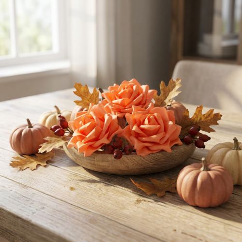 Roses en mousse orange Ø15 cm - Lot de 4 | Floristik24.fr