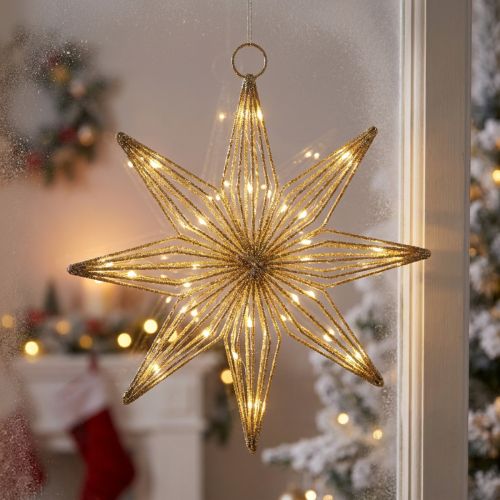 Étoile décorative LED en fil doré 22 cm pour intérieur avec 20 LED blanc chaud | Floristik24.fr