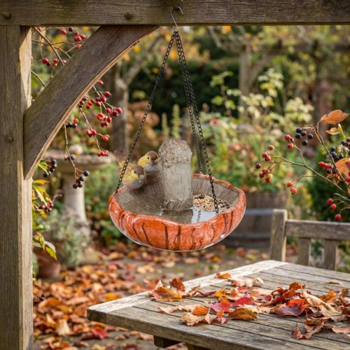 Suspension décorative d'automne en forme de champignon avec oiseaux, Ø20 cm, H15 cm | Floristik24.fr