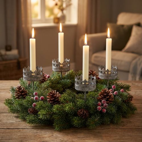 Bougeoir argent antique Ø7cm H12cm 4pcs | Floristik24.fr