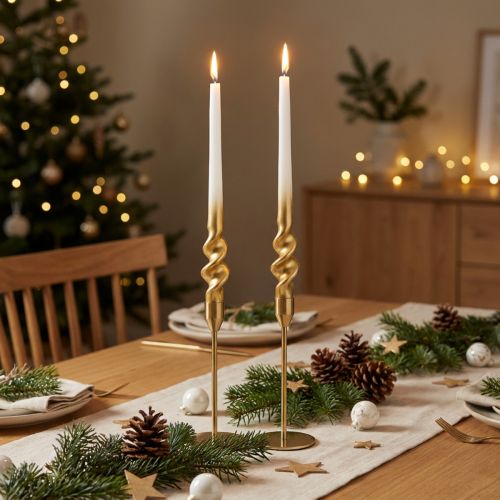 Bougies torsadées blanc et or 30 cm - Lot de 2 | Floristik24.fr