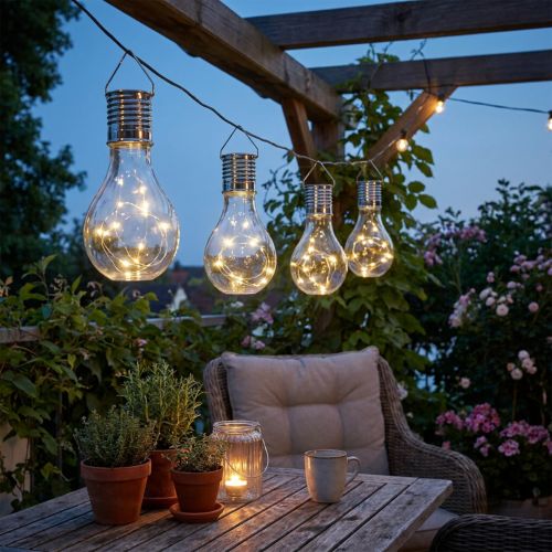 Lampes solaires LED décoratives style ampoule – Lumière blanche chaude – Lot de 5 | Floristik24.fr