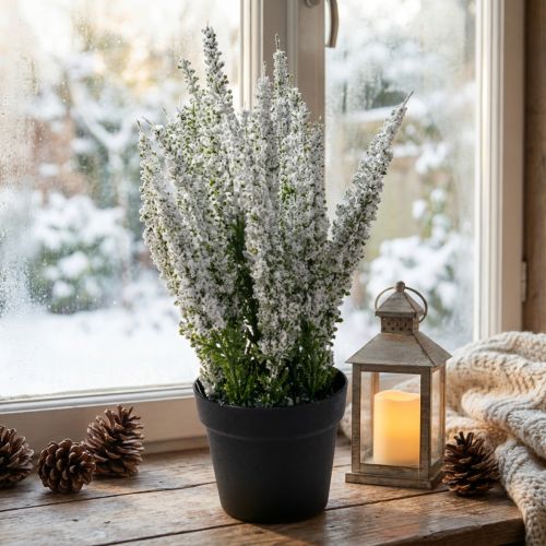 Bruyère artificielle blanche en pot 26 cm - Calluna Vulgaris | Floristik24.fr