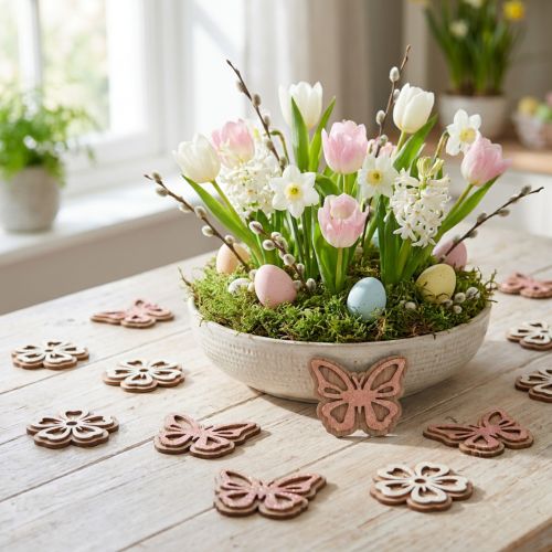 Décorations en bois à parsemer fleurs et papillons rose/blanc Ø4cm - Lot de 36 | Floristik24.fr