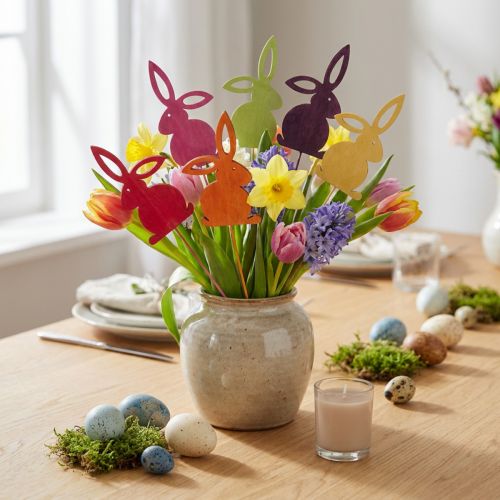 Lot de 18 piques décoratives lapin en bois multicolores - 30,5 cm | Floristik24.fr