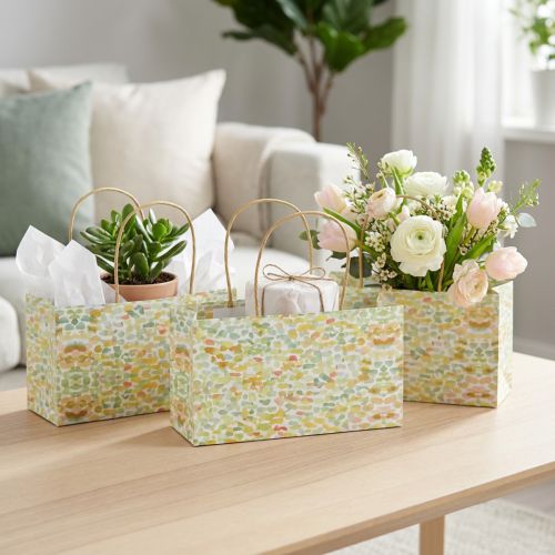 Sachet cadeau avec anses motif aquarelle 24×12×12 cm lot de 6 | Floristik24.fr