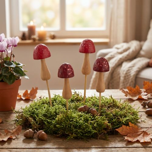 Lot de 8 décorations en bois Champignons rouges Ø2,5cm | Floristik24.fr