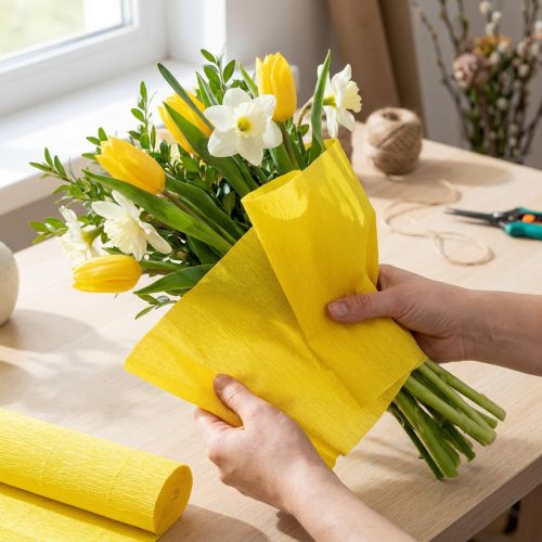 Rouleau de papier crépon jaune