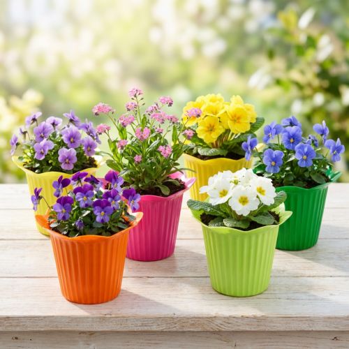 Lot de 25 petits pots en plastique colorés forme fleur Ø6,5cm | Floristik24.fr