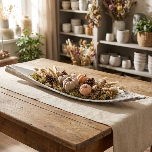 Grande coupe décorative en feuille de coco blanchie 60 cm | Floristik24.fr