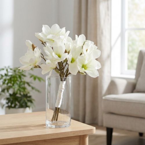 Magnolias artificiels blancs - Bouquet 5 tiges 40 cm | Floristik24.fr