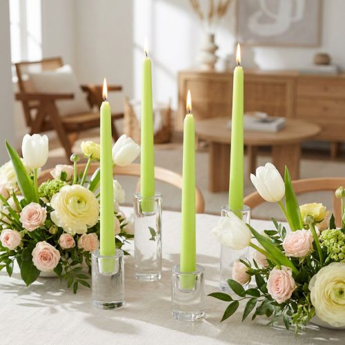 Bougies longues 25 cm en cire vert clair - Lot de 12 pièces | Floristik24.fr