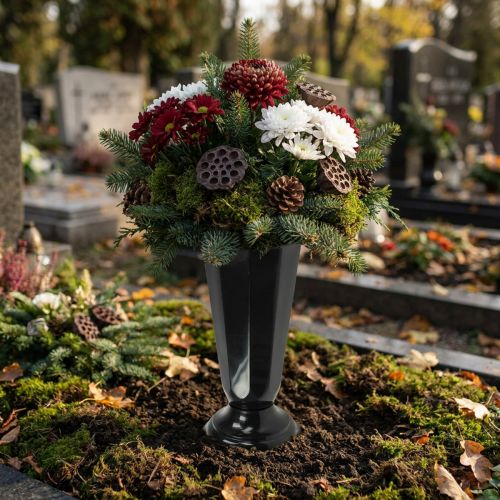 Vase noir en plastique Ø23 cm avec pied - Hauteur 51 cm | Floristik24.fr