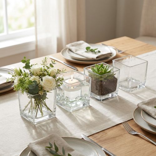 Cube en verre transparent 12 cm x 12 cm x 12 cm, lot de 6 | Floristik24.fr