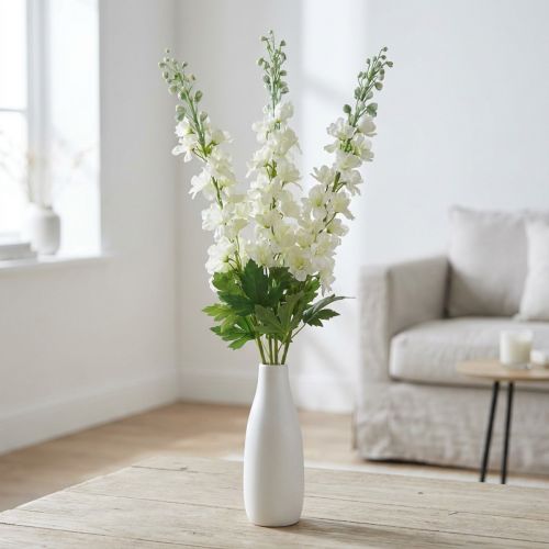 Delphinium blanc artificiel en soie – 3 tiges, 80 cm | Floristik24.fr