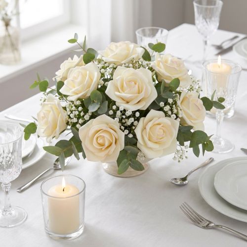 Roses en mousse artificielles couleur crème Ø6 cm - Lot de 27 | Floristik24.fr