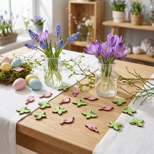 Décorations en bois pastel oiseaux et papillons 2 cm - Lot de 144 pièces | Floristik24.fr