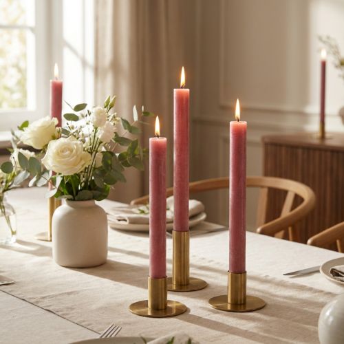 Article Bougies coniques couleur unie vieux rose 34mm x 240mm 4 pcs