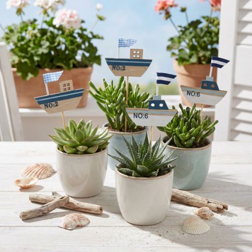 Bâtonnets décoratifs bateaux en bois 8 cm bleu, blanc et naturel – Lot de 24 | Floristik24.fr