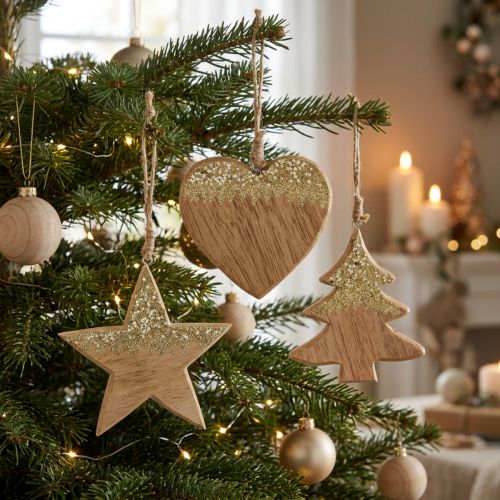 Décoration de Noël en bois – Lot de 3 : Étoile, Cœur et Sapin | Floristik24.fr