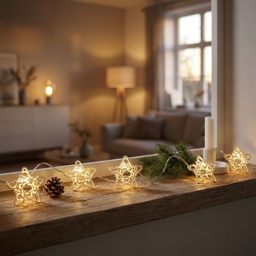 Article Guirlande LED Décorative Étoiles Blanches avec Timer 1,90m