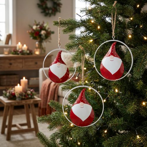 Lot de 3 suspensions de Noël en métal - Santa ou Lutin Ø16 cm | Floristik24.fr