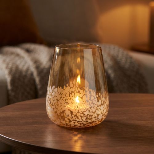 Photophore en Verre Teinté Brun et Blanc Ø10 cm | Floristik24.fr